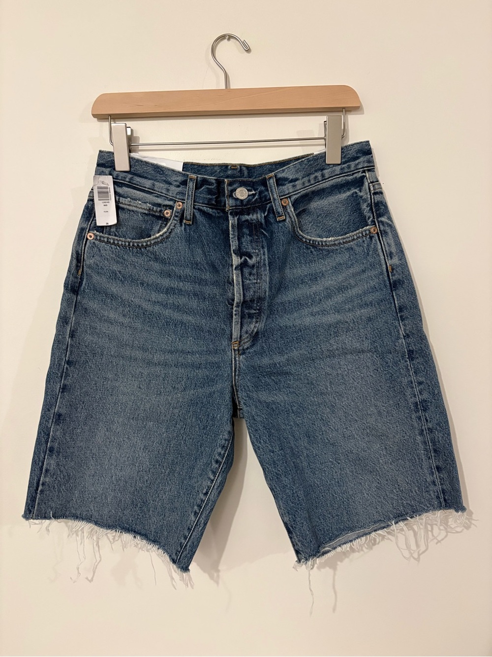 Agolde Blue Raw-Hem High-Rise Denim Shorts